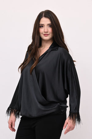 Camicia incrocio piume - Nero