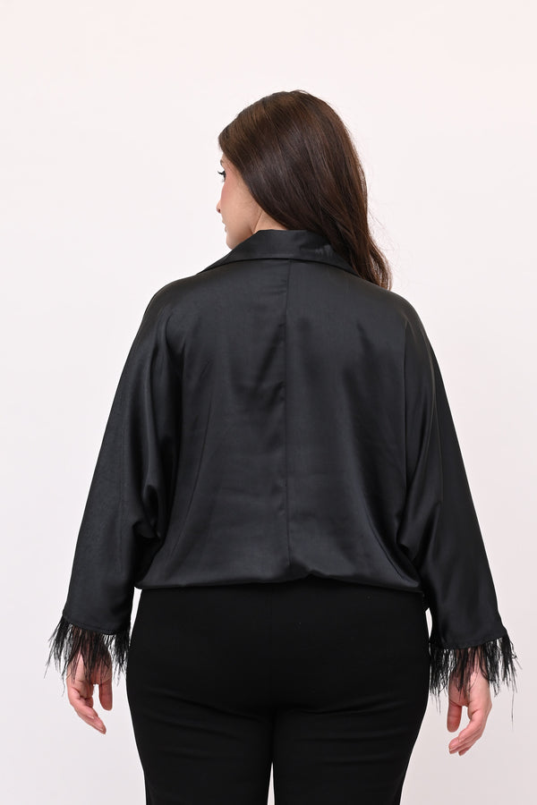 Camicia incrocio piume - Nero