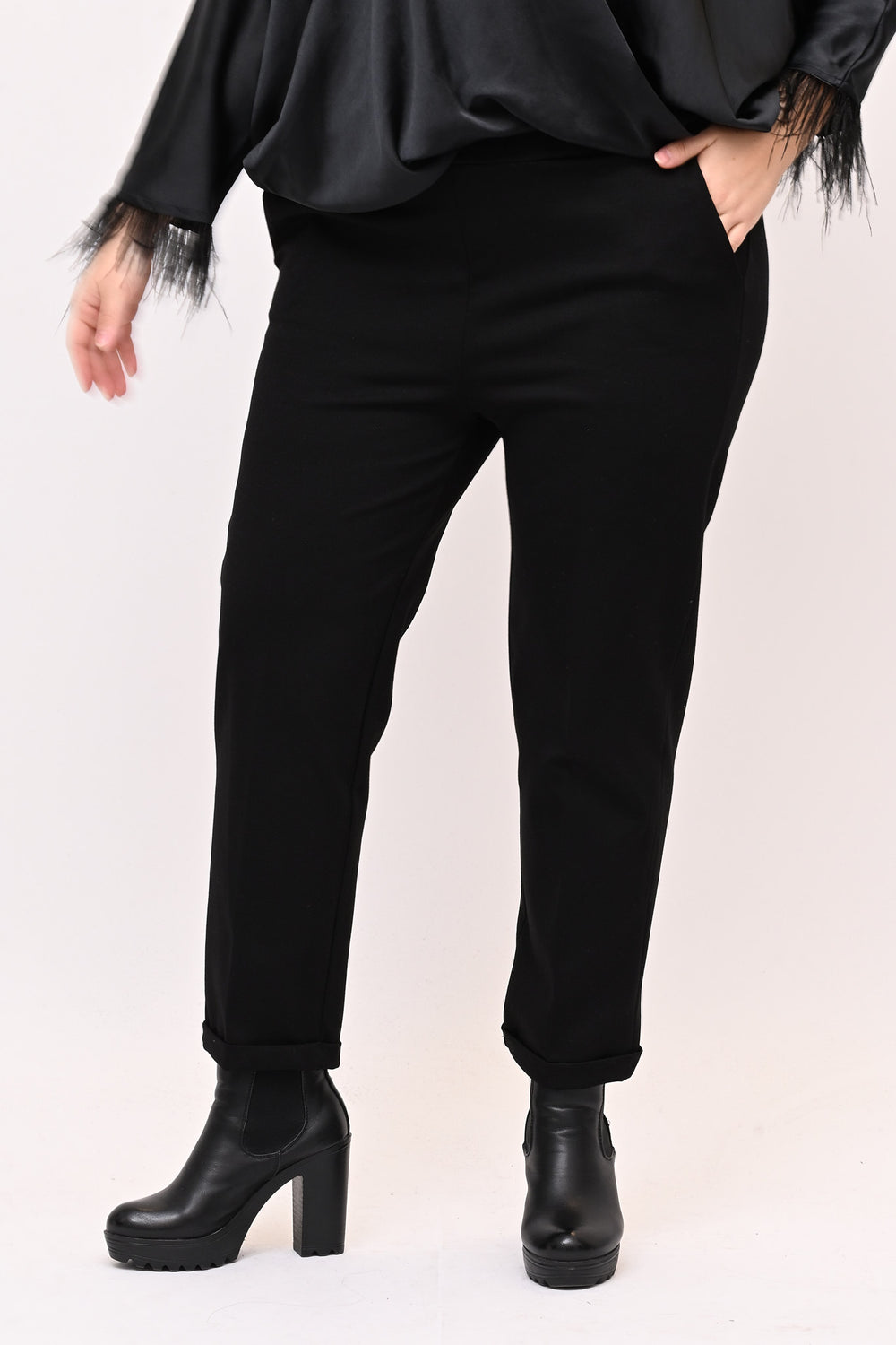 Pantaleggins punto milano risvolto - Nero