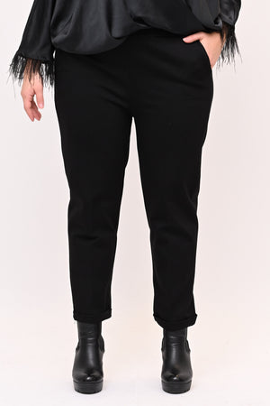 Pantaleggins punto milano risvolto - Nero