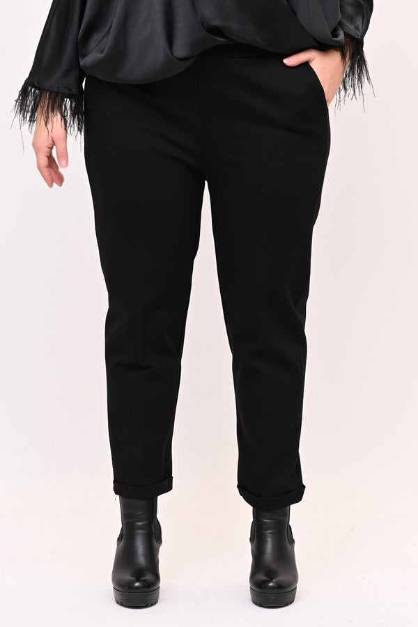 Pantaleggins punto milano risvolto - Nero