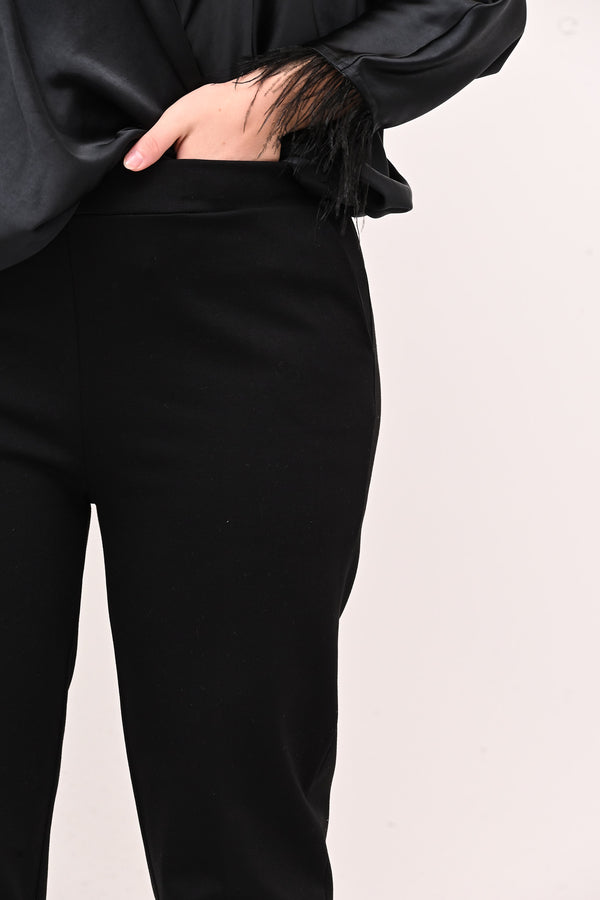 Pantaleggins punto milano risvolto - Nero