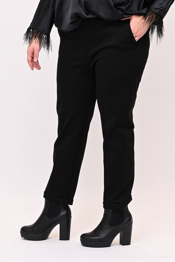 Pantaleggins punto milano risvolto - Nero