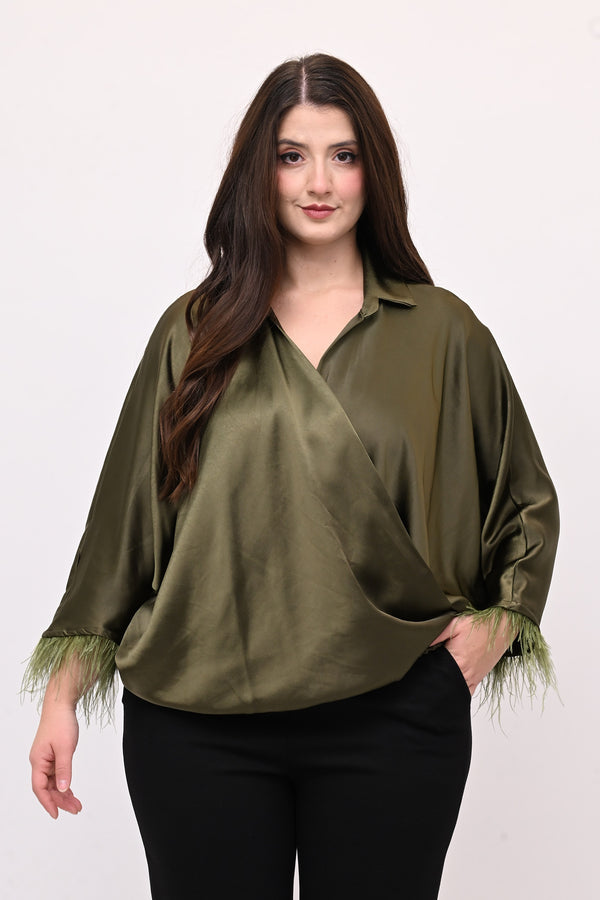 Camicia incrocio piume - Verde bosco