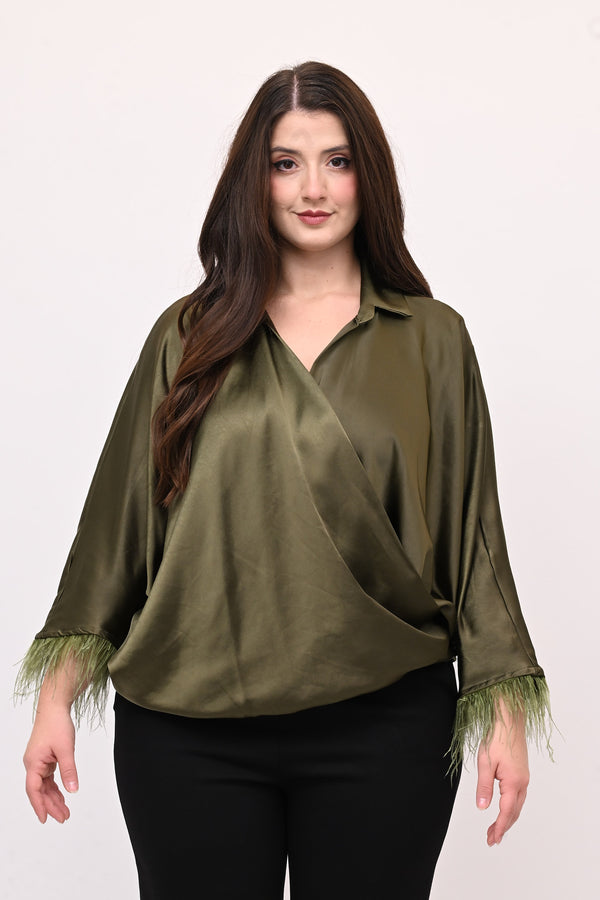 Camicia incrocio piume - Verde bosco