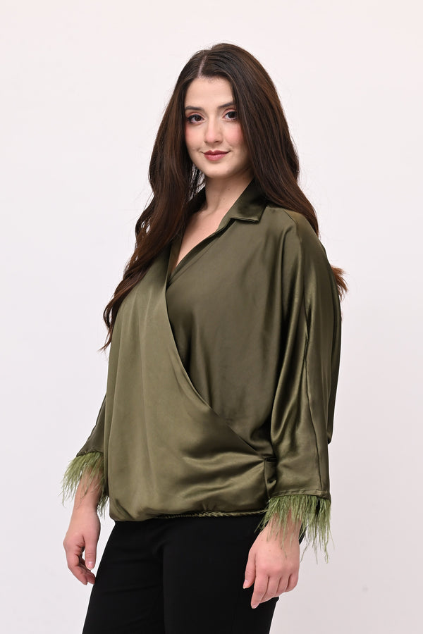 Camicia incrocio piume - Verde bosco