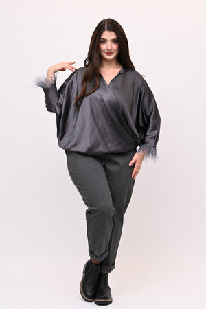 Camicia incrocio piume - Piombo