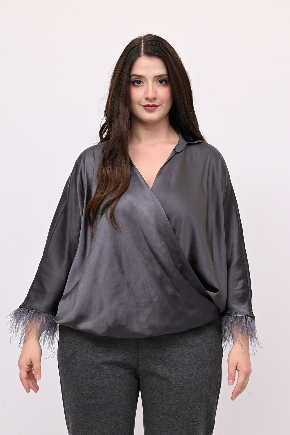 Camicia incrocio piume - Piombo