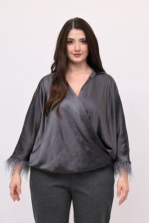 Camicia incrocio piume - Piombo