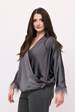 Camicia incrocio piume - Piombo