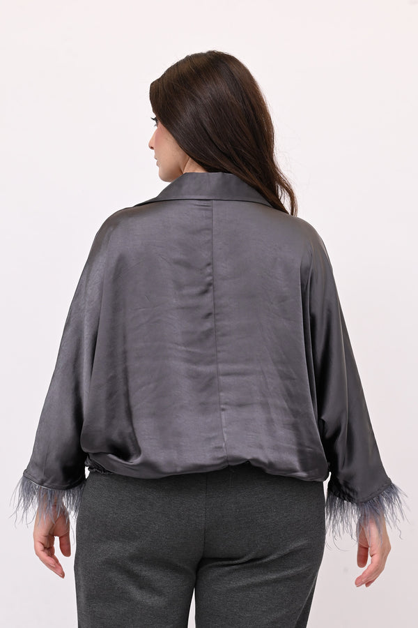 Camicia incrocio piume - Piombo