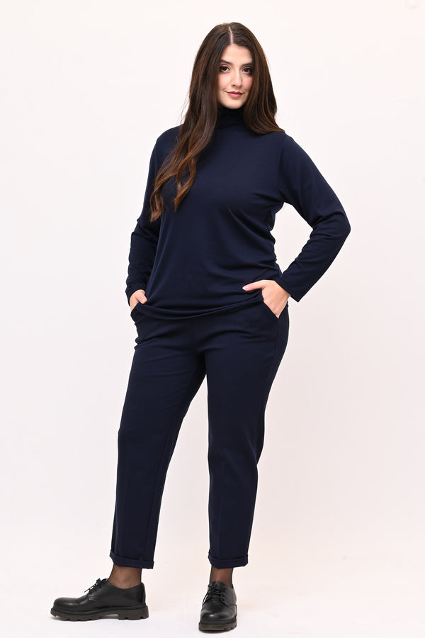 Pantaleggins punto milano risvolto - Blu