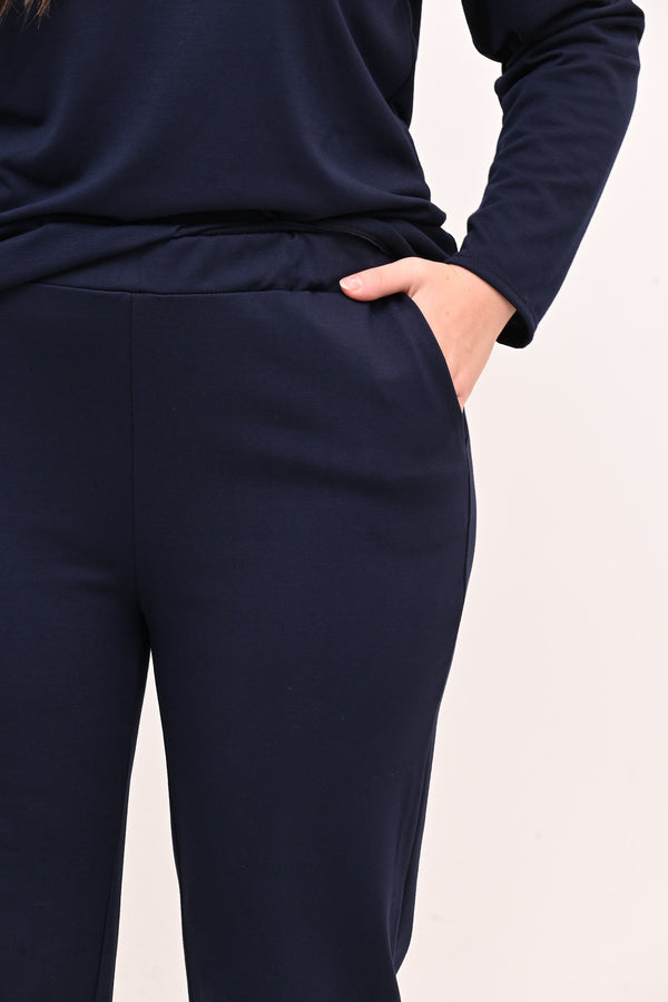 Pantaleggins punto milano risvolto - Blu