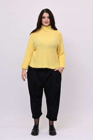 Maglia mohair manica coste lupetto - Giallo