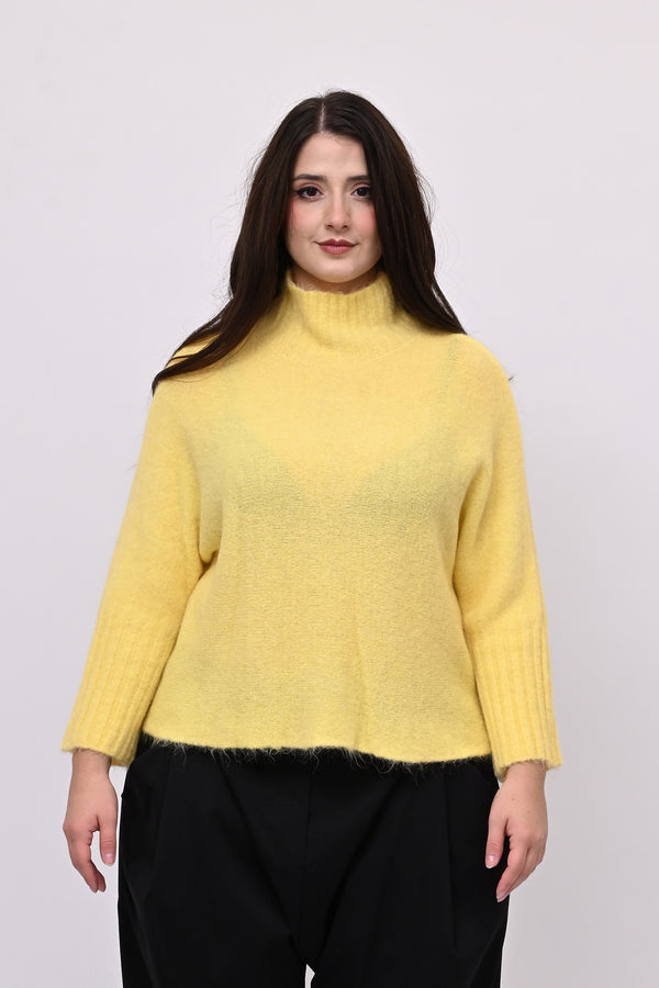 Maglia mohair manica coste lupetto - Giallo
