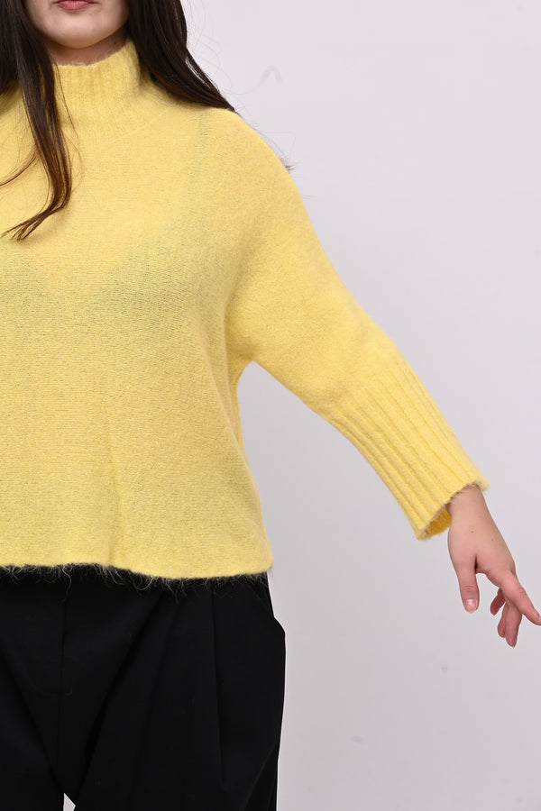Maglia mohair manica coste lupetto - Giallo