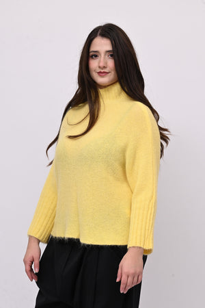 Maglia mohair manica coste lupetto - Giallo