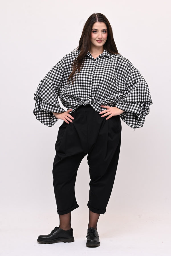 Camicia quadri nodo - Bianco / Nero