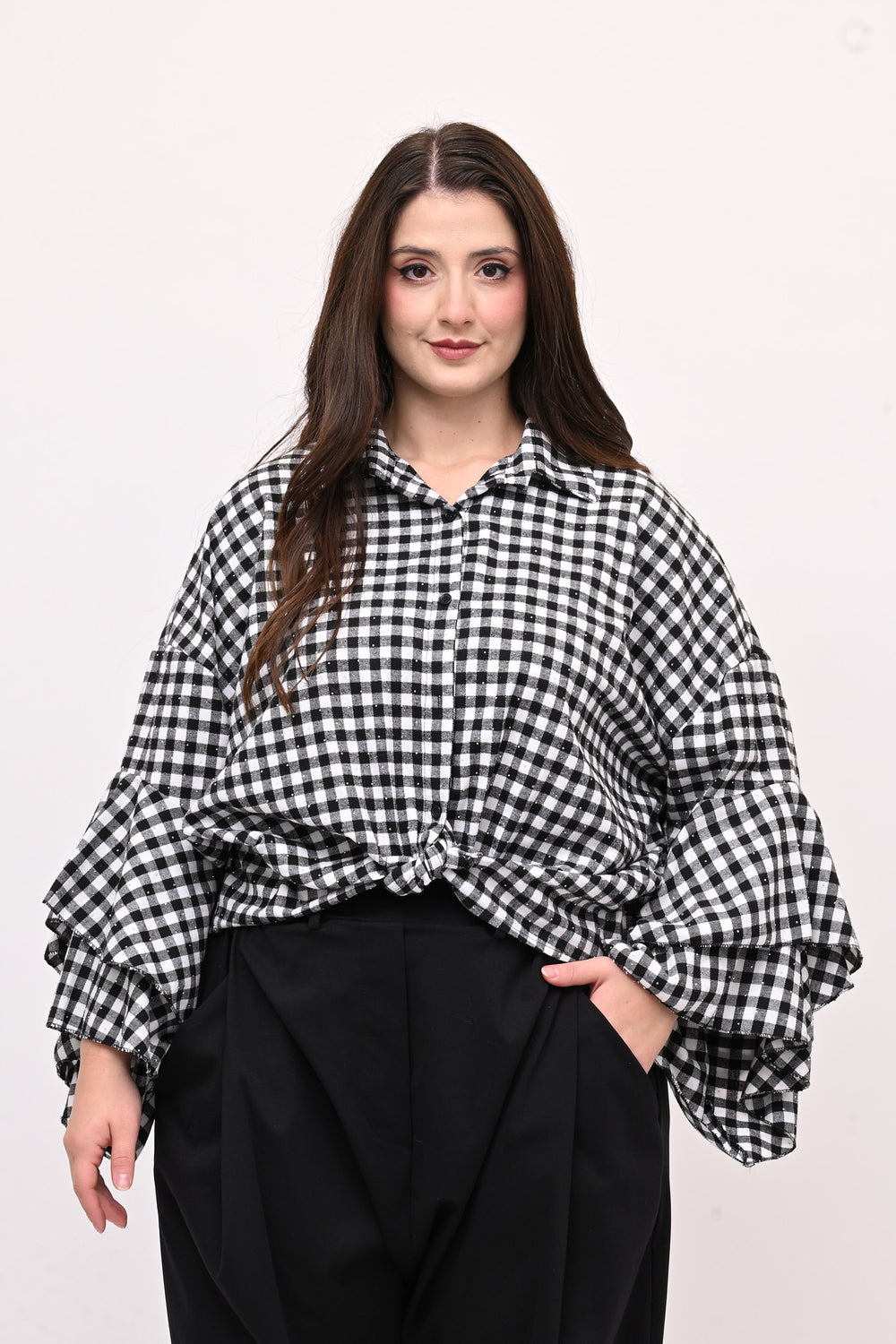 Camicia quadri nodo - Bianco / Nero