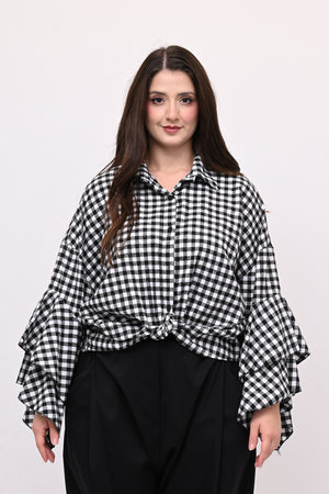 Camicia quadri nodo - Bianco / Nero