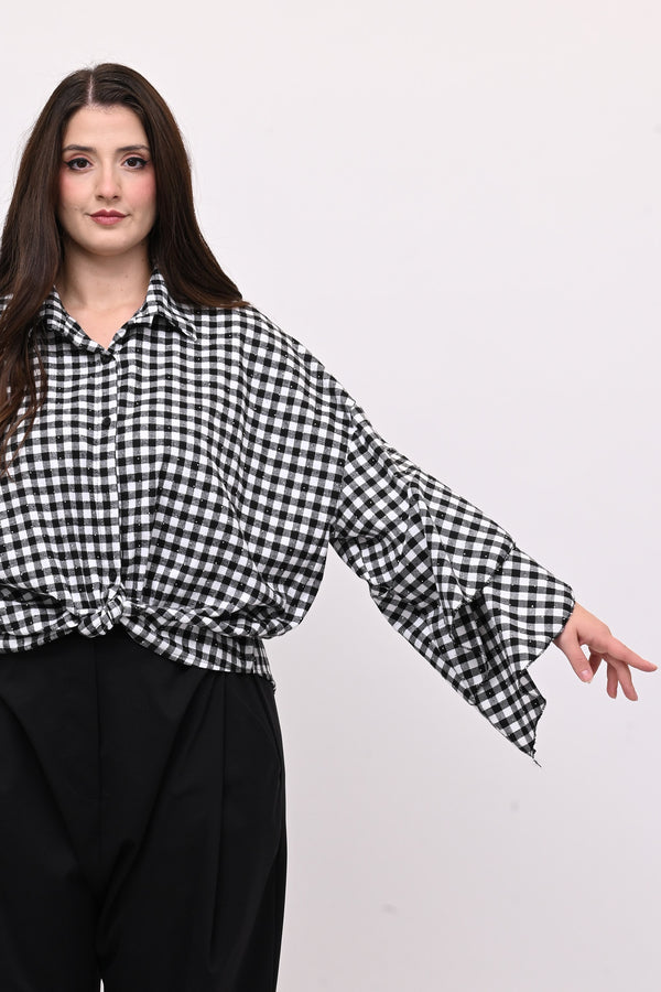 Camicia quadri nodo - Bianco / Nero