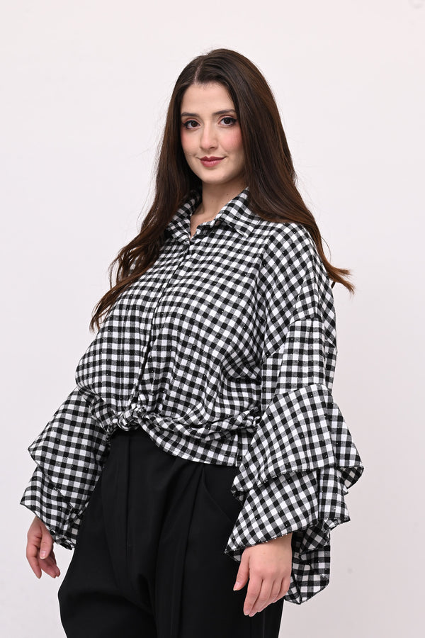 Camicia quadri nodo - Bianco / Nero