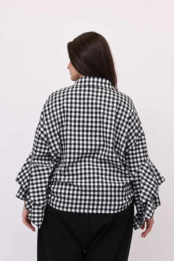 Camicia quadri nodo - Bianco / Nero