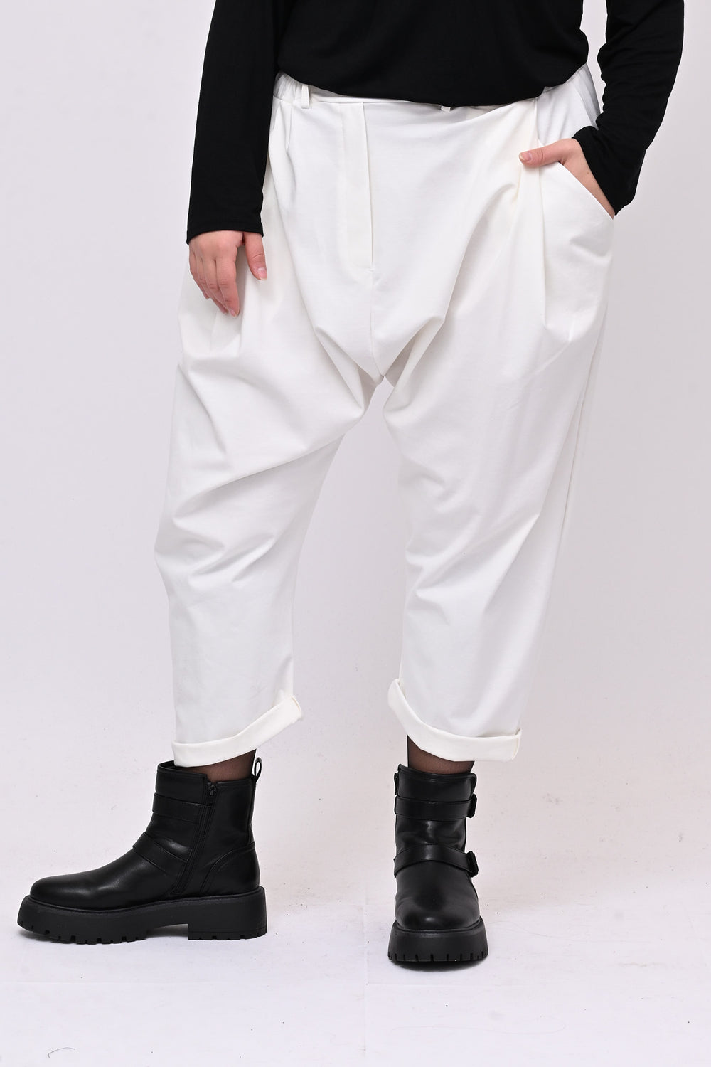 Pantalone pinces cavallo basso - Bianco