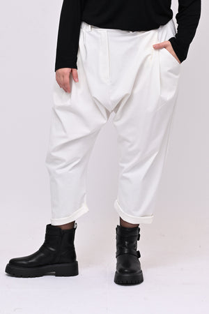 Pantalone pinces cavallo basso - Bianco