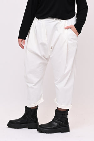 Pantalone pinces cavallo basso - Bianco