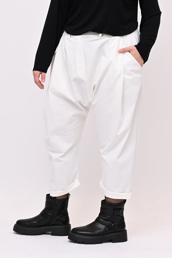 Pantalone pinces cavallo basso - Bianco