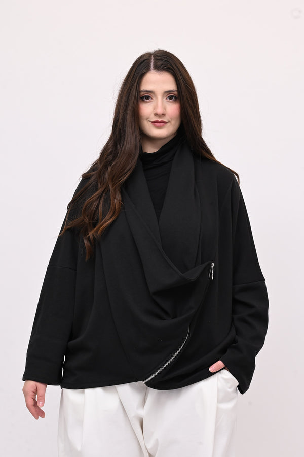 Giacca collo sciallato zip - Nero