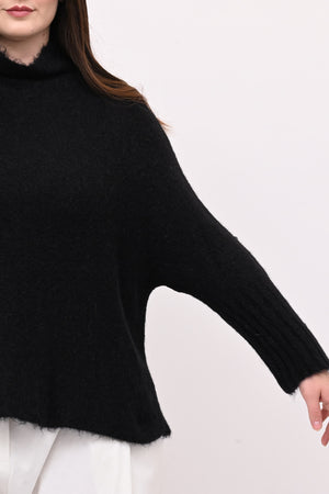 Maglia mohair manica coste lupetto - Nero