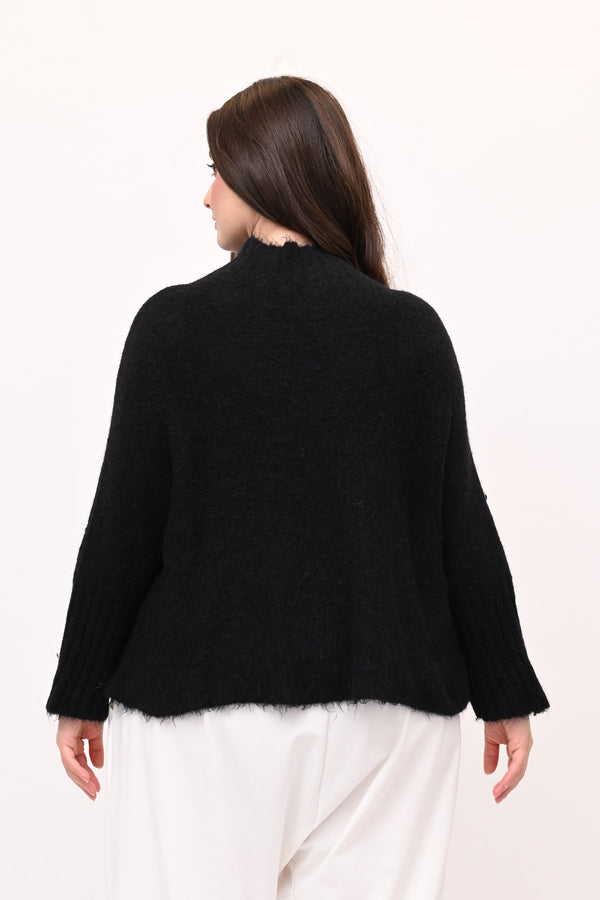 Maglia mohair manica coste lupetto - Nero