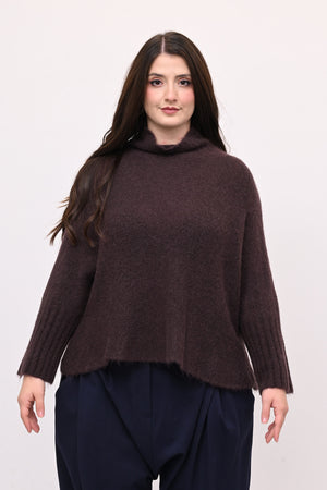 Maglia mohair manica coste lupetto - Moro