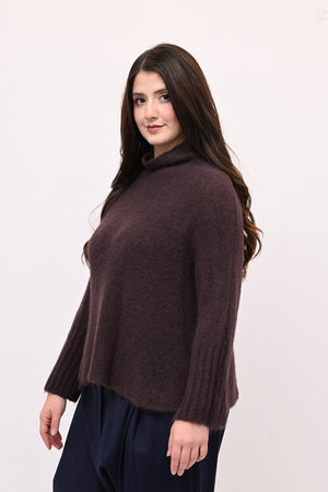 Maglia mohair manica coste lupetto - Moro