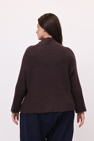 Maglia mohair manica coste lupetto - Moro