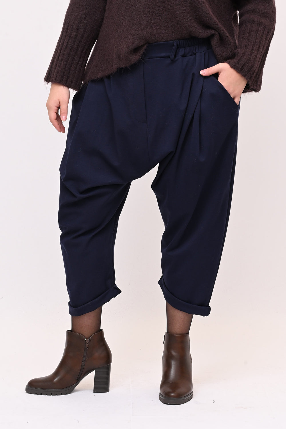Pantalone pinces cavallo basso - Blu