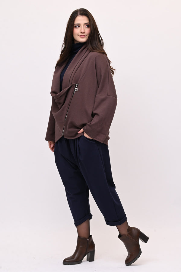 Giacca collo sciallato zip - Moro