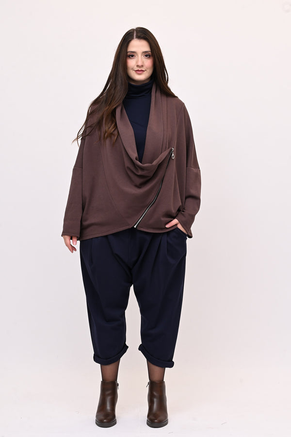 Giacca collo sciallato zip - Moro