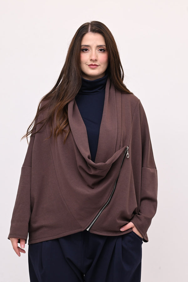 Giacca collo sciallato zip - Moro