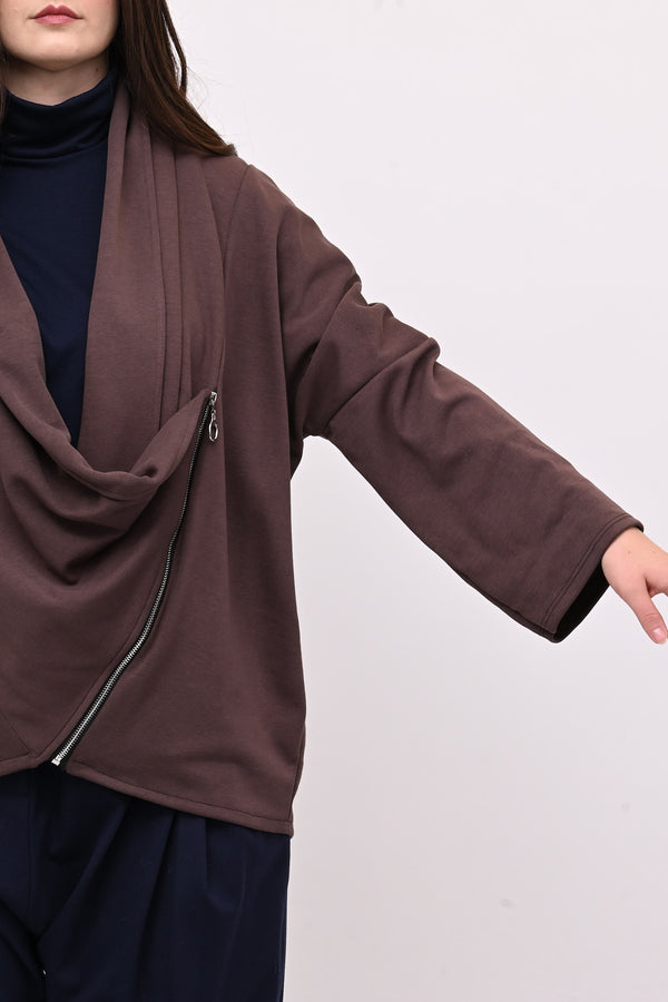 Giacca collo sciallato zip - Moro