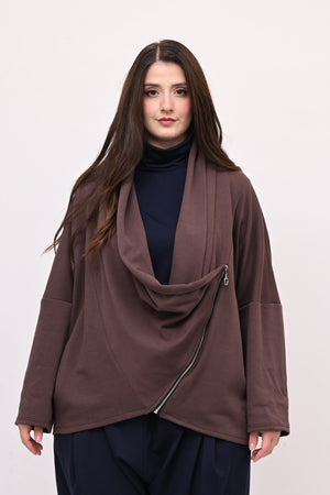 Giacca collo sciallato zip - Moro