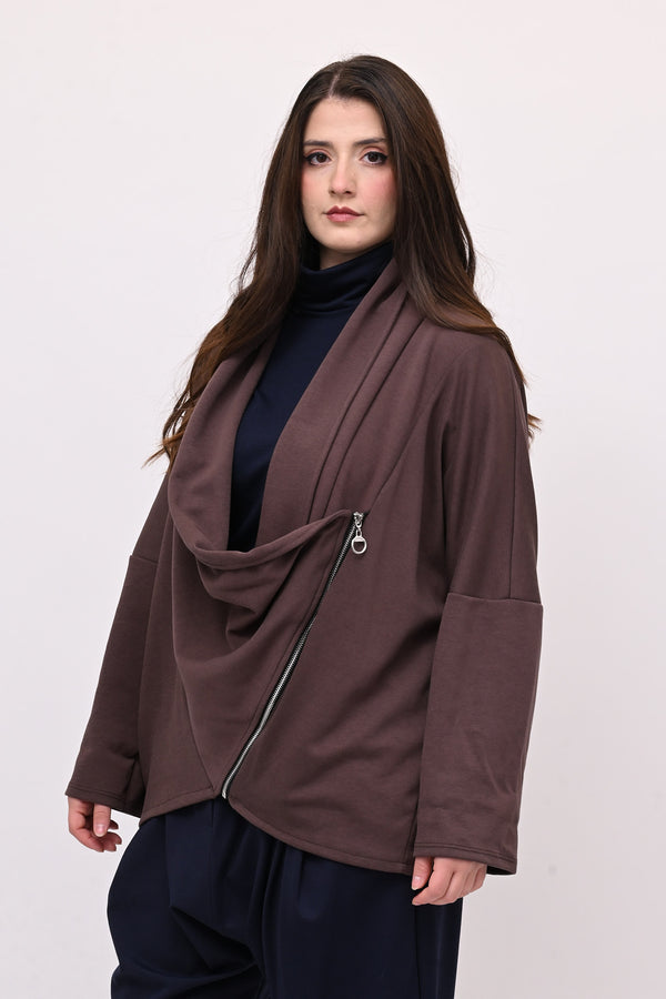Giacca collo sciallato zip - Moro