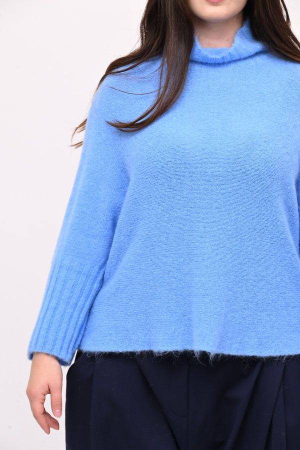 Maglia mohair manica coste lupetto - Cielo