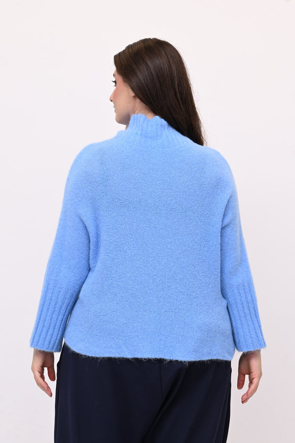 Maglia mohair manica coste lupetto - Cielo