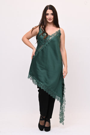 Top raso pizzo punta - Verde bottiglia