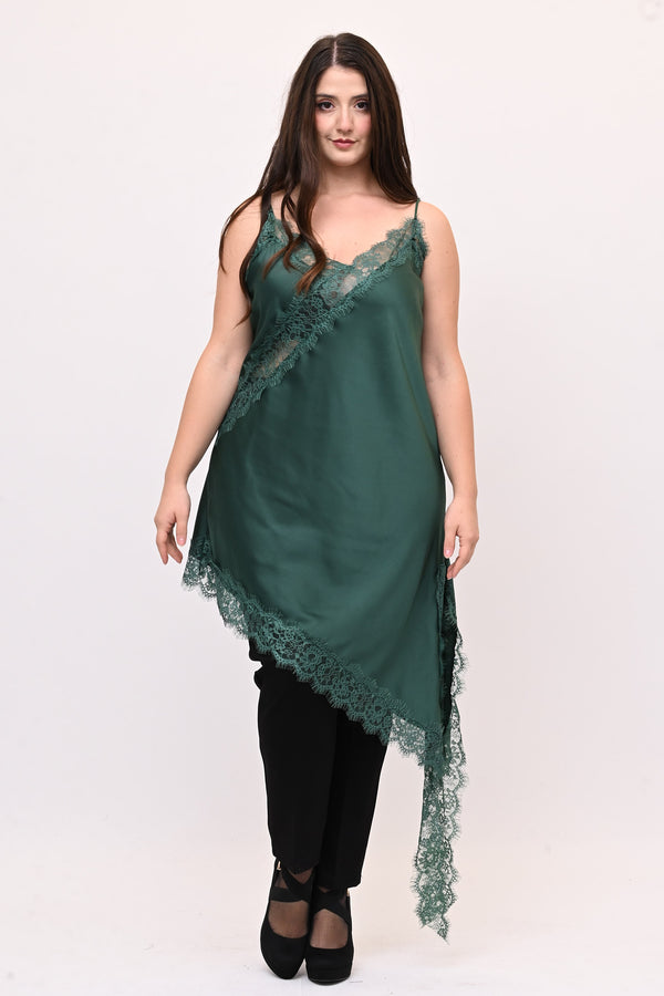 Top raso pizzo punta - Verde bottiglia