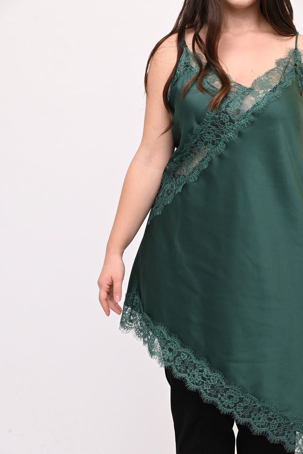 Top raso pizzo punta - Verde bottiglia