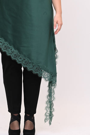 Top raso pizzo punta - Verde bottiglia